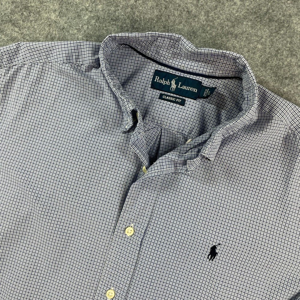 Ralph Lauren Mens Button Down Shirt L Blue Gingham Long Sleeve Classic Fit